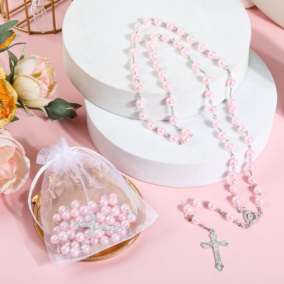 32-Piece Pearl Rosary Beads Bulk Set for Women with Organza Bags, 8mm, White, Re - Picture 5 of 7